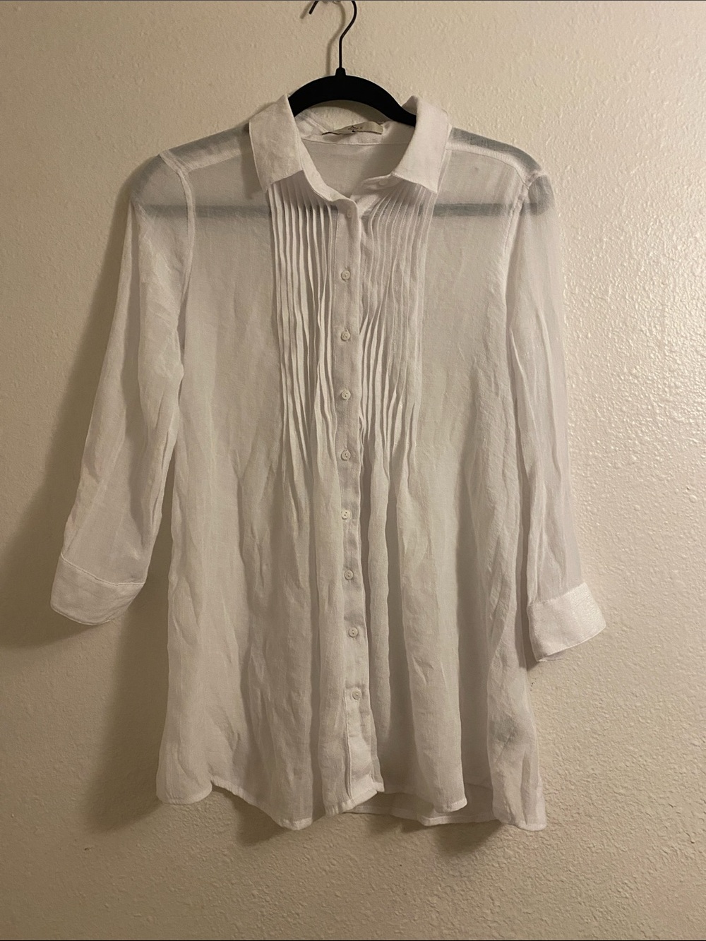 White Pintuck Button-Up Shirt